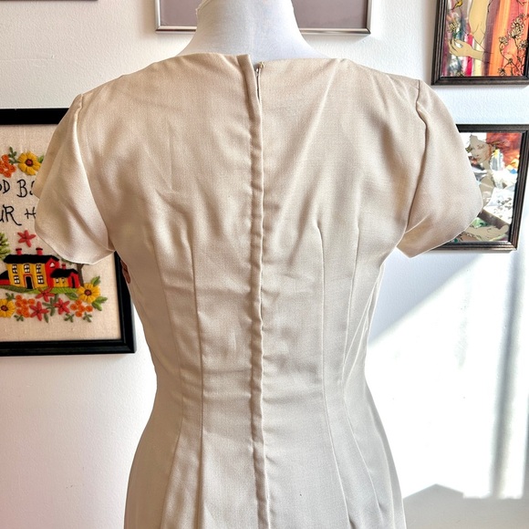 1960s Cream & Rust Embroidered Dress Matching Jacket Set – Mod Two-Piece - Picture 3 of 11